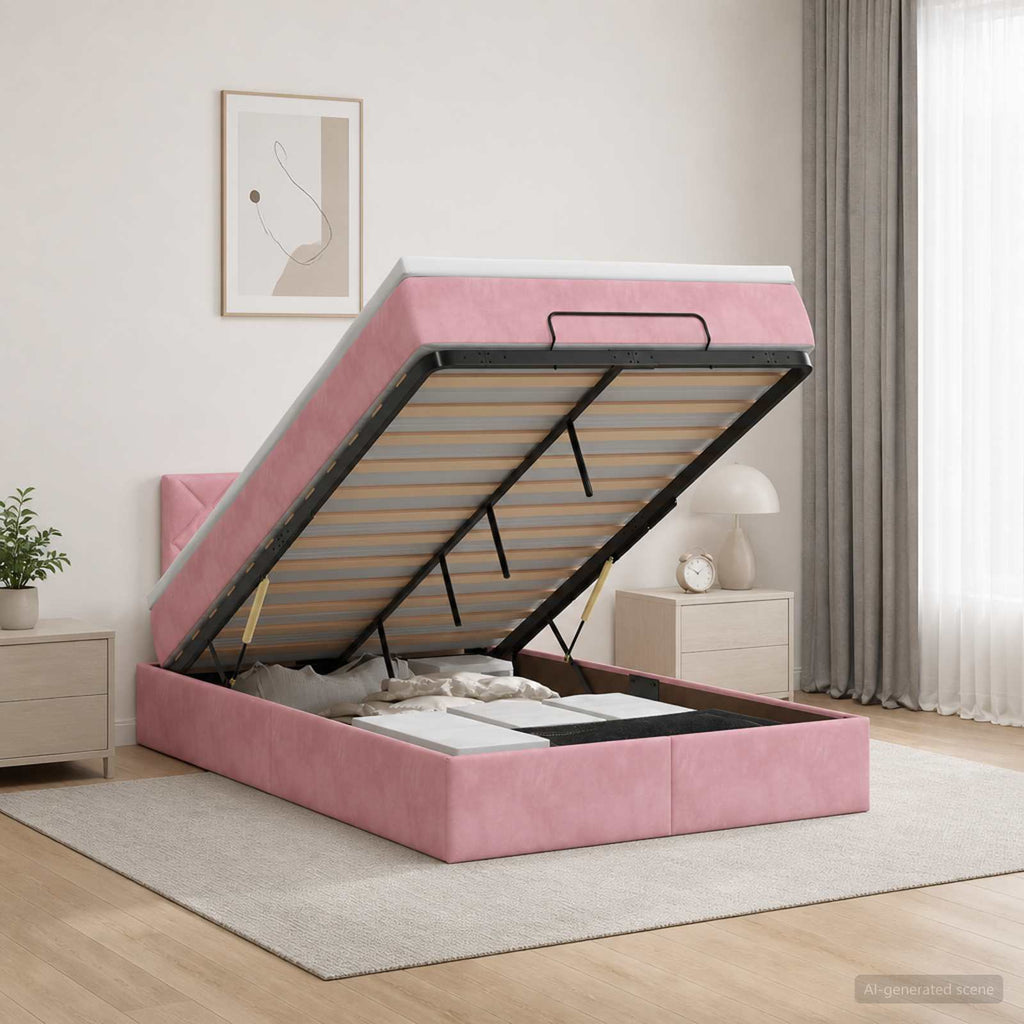 vidaXL Łóżko ottoman z materacem różowy 120 x 200 cm Welur