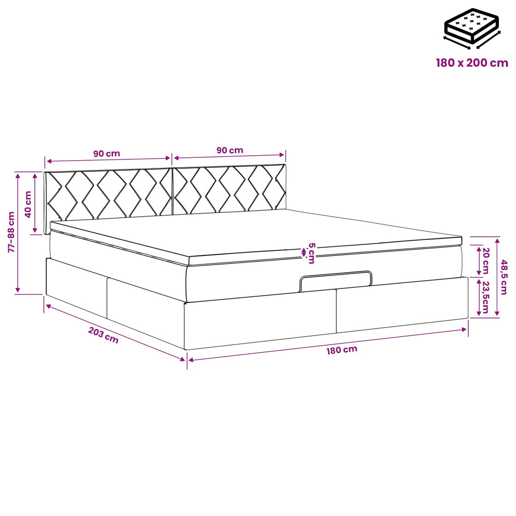 vidaXL Łóżko ottoman z materacem różowy 180 x 200 cm Welur
