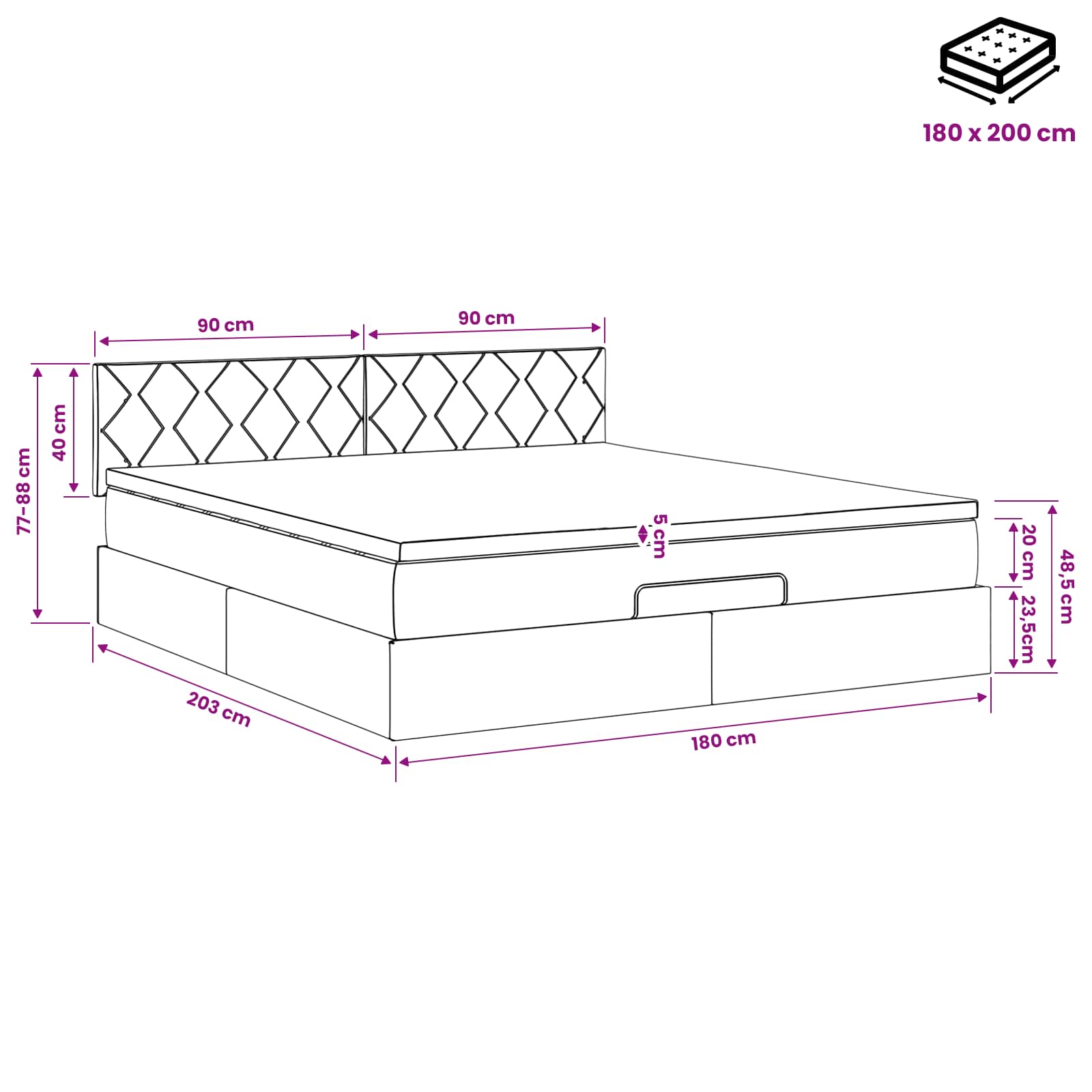 vidaXL Łóżko ottoman z materacem różowy 180 x 200 cm Welur