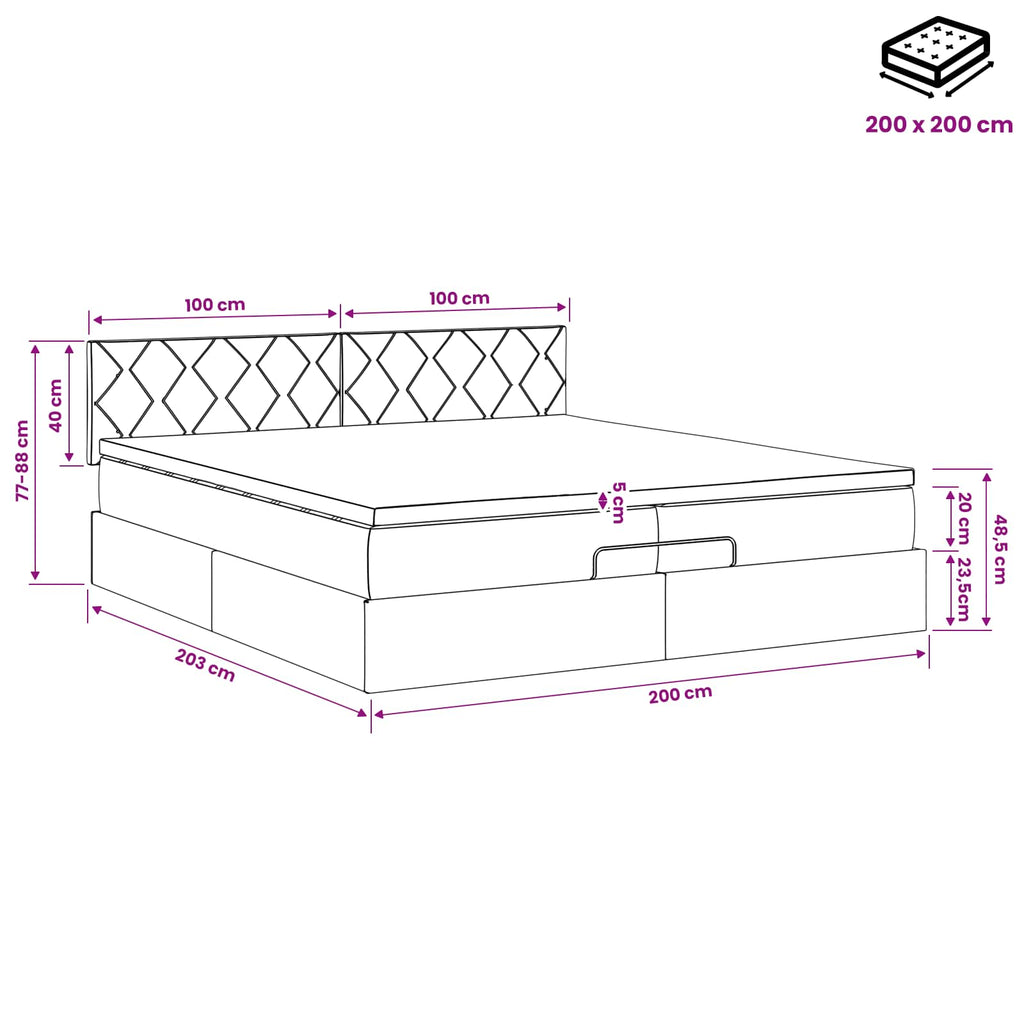 vidaXL Łóżko ottoman z materacem Ciemnoniebieski 200 x 200 cm Welur