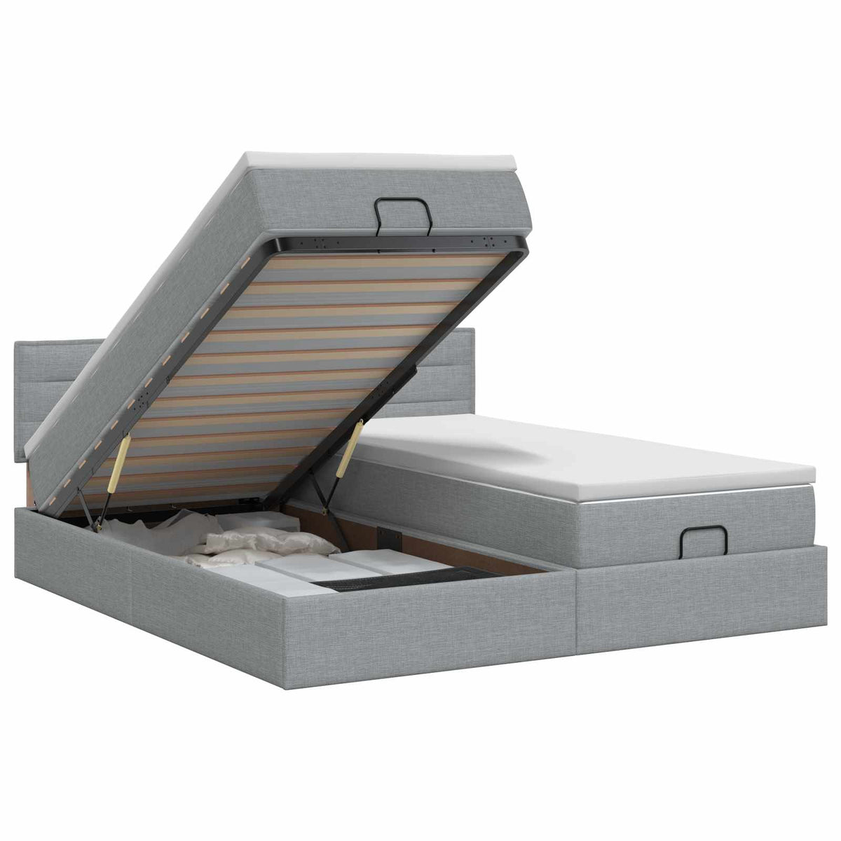 vidaXL Łóżko ottoman z materacem Z zagłówkiem 2 pcs jasnoszary tkanina