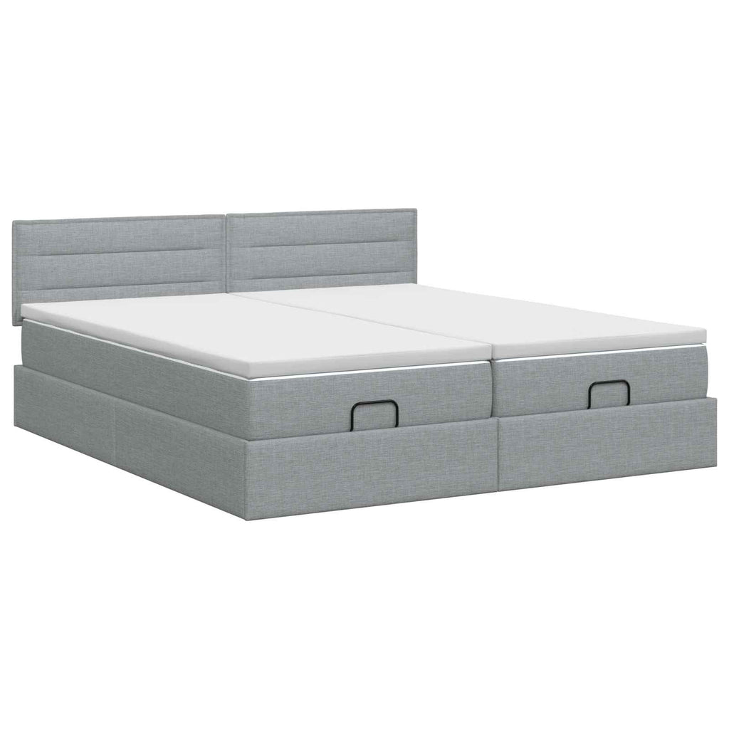 vidaXL Łóżko ottoman z materacem Z zagłówkiem 2 pcs jasnoszary tkanina