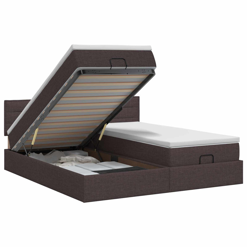 vidaXL Łóżko ottoman z materacem 2 pcs Ciemny brąz tkanina
