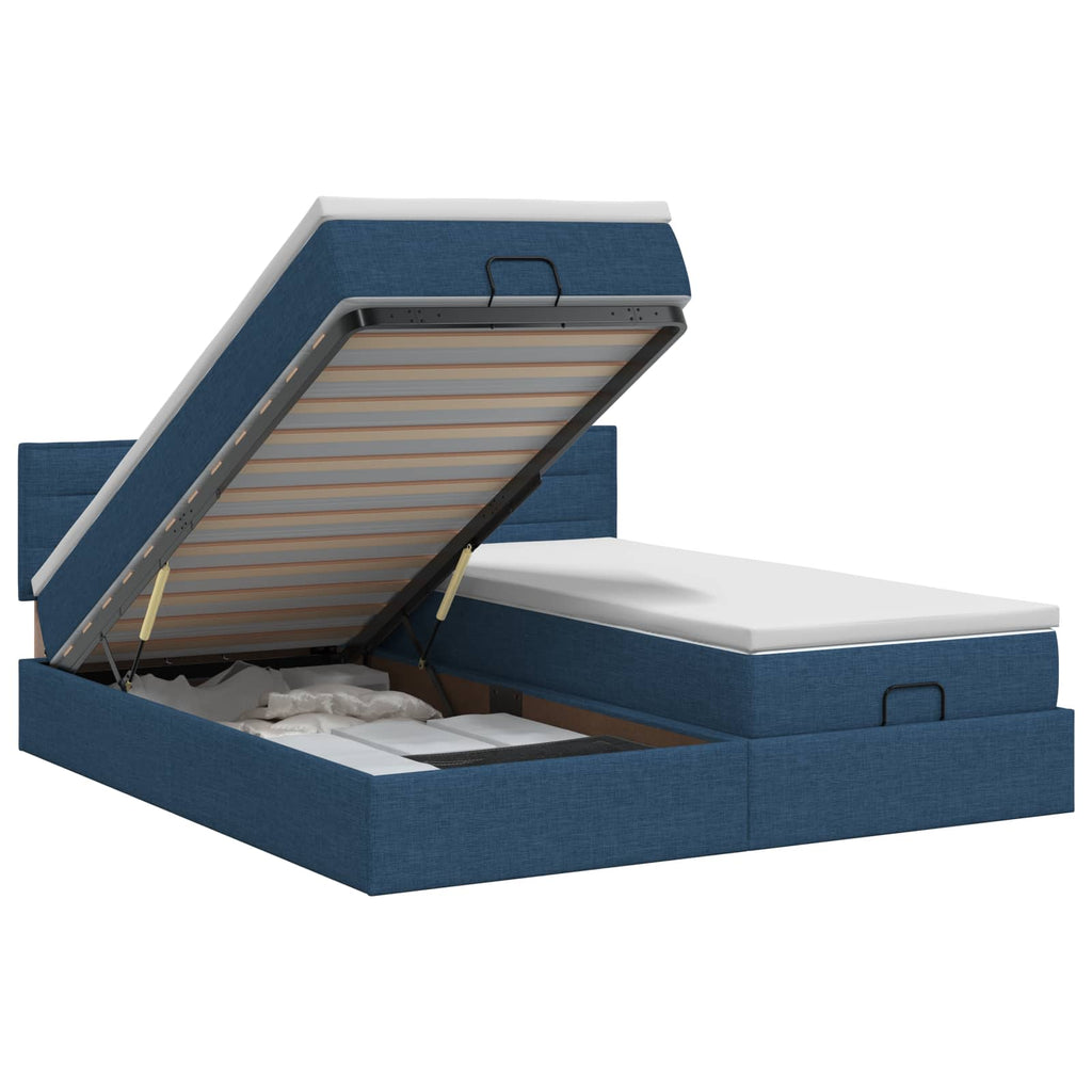 vidaXL Łóżko ottoman z materacem Z zagłówkiem 2 pcs niebieski tkanina