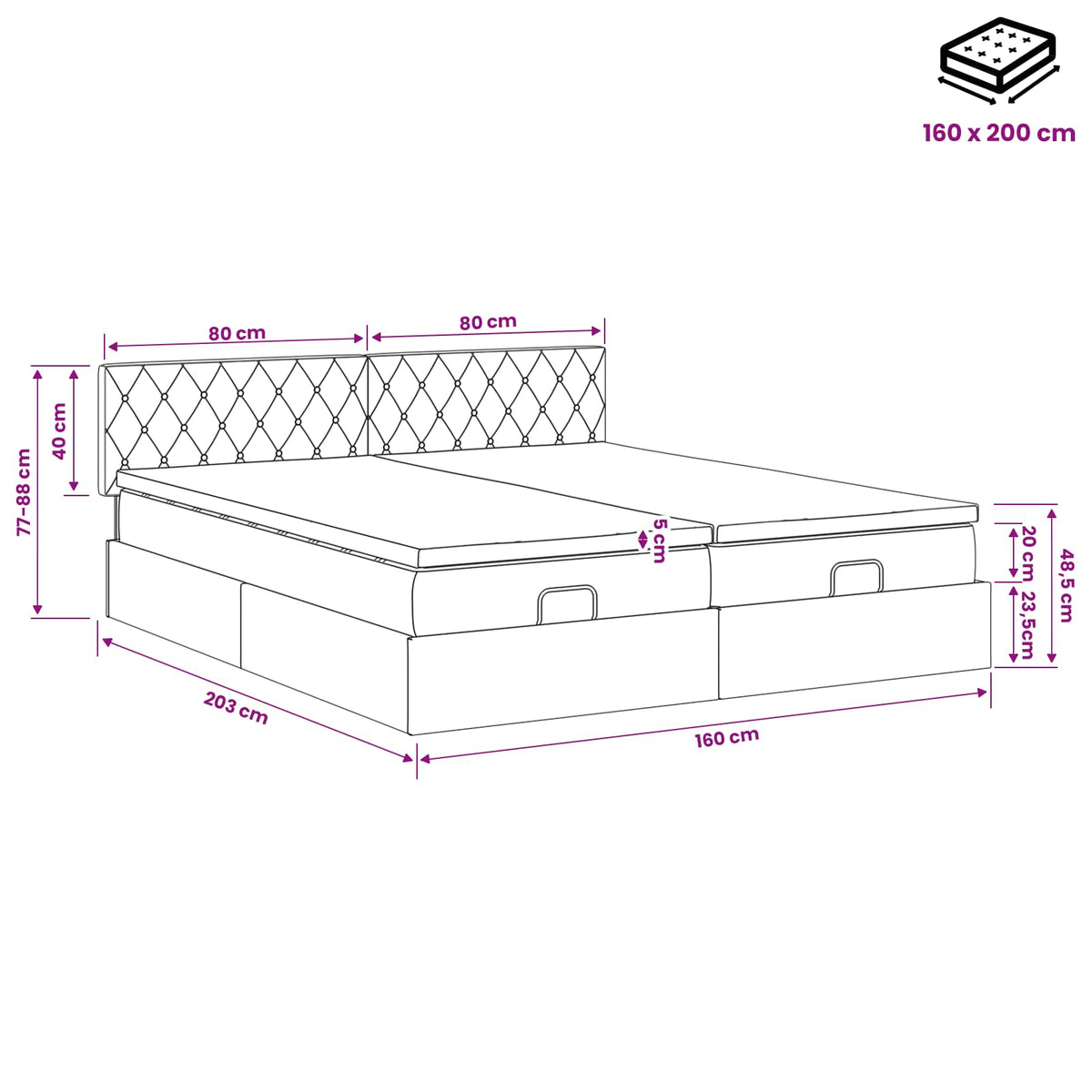 vidaXL Łóżko ottoman z materacem Z zagłówkiem 2 pcs jasnoszary Welur