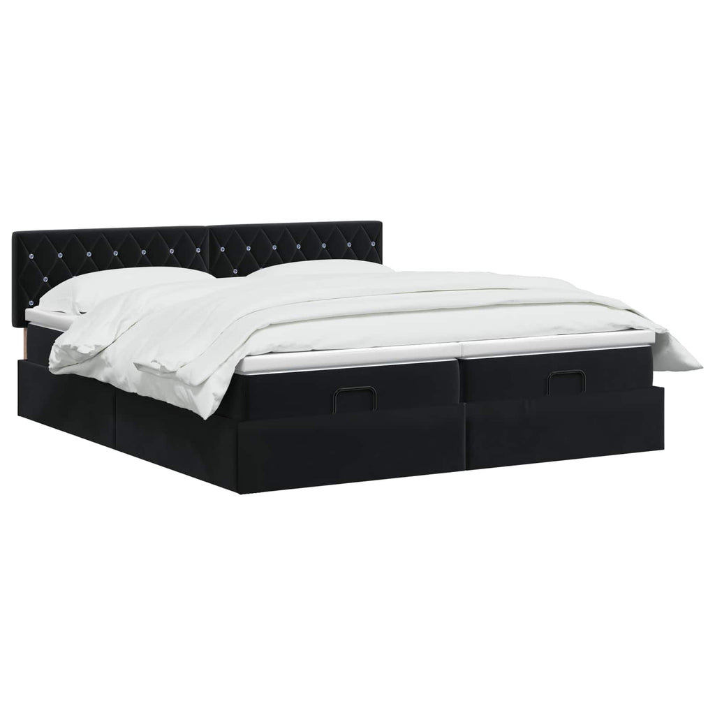 vidaXL Łóżko ottoman z materacem Z zagłówkiem 2 pcs Czarny Welur