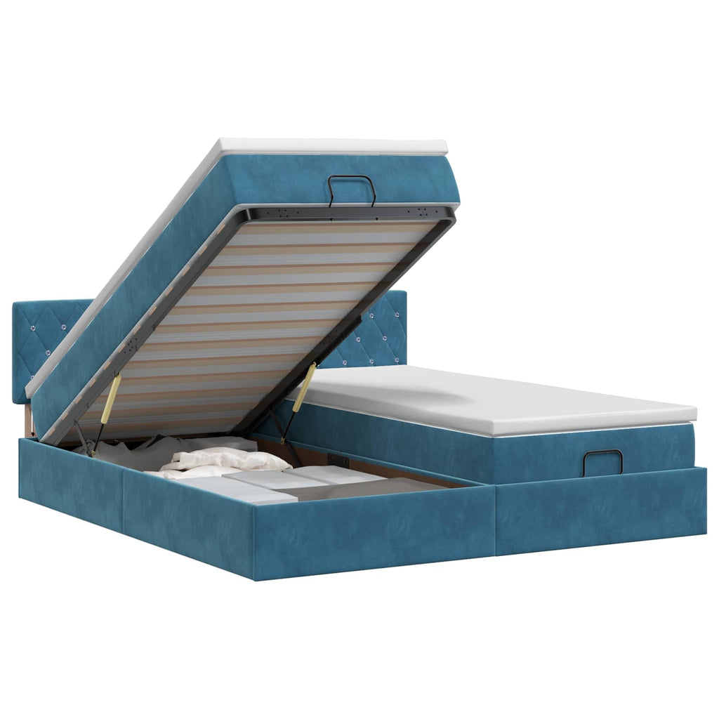 vidaXL Łóżko ottoman z materacem 2 pcs Ciemnoniebieski Welur