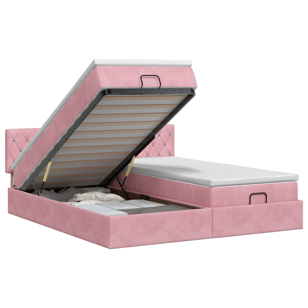 vidaXL Łóżko ottoman z materacem Z zagłówkiem 2 pcs różowy Welur