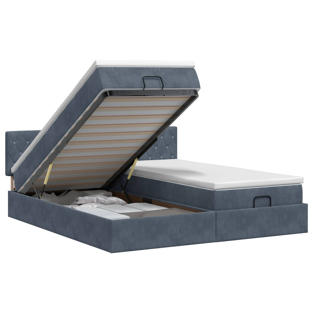 vidaXL Łóżko ottoman z materacem Z zagłówkiem 2 pcs ciemnoszary Welur