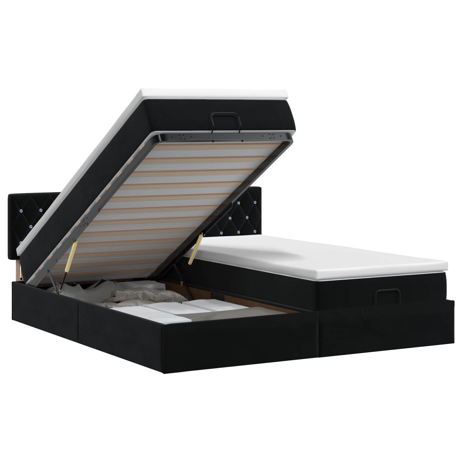 vidaXL Łóżko ottoman z materacem Z zagłówkiem 2 pcs Czarny Welur
