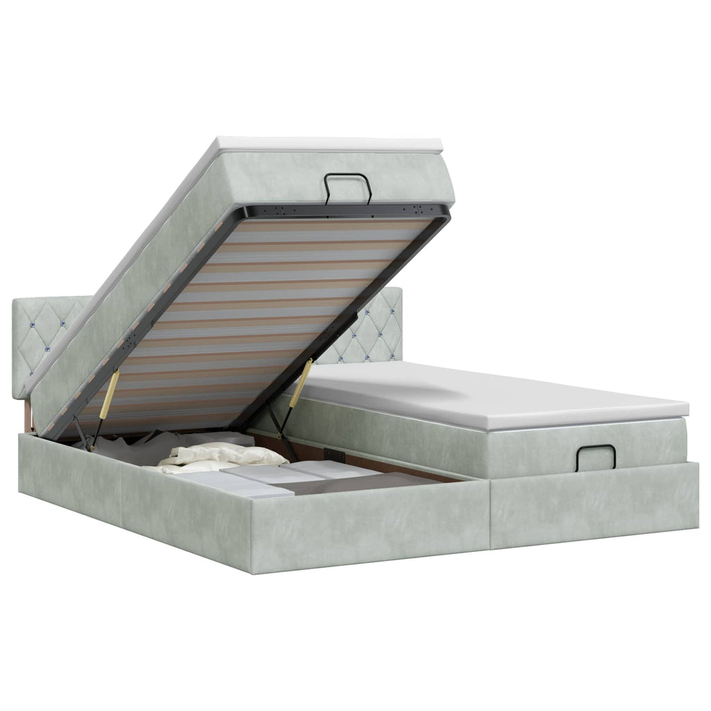 vidaXL Łóżko ottoman z materacem Z zagłówkiem 2 pcs jasnoszary Welur