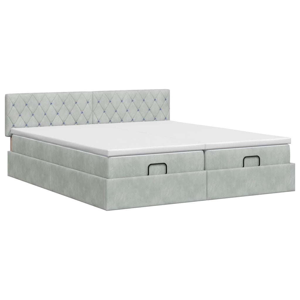 vidaXL Łóżko ottoman z materacem Z zagłówkiem 2 pcs jasnoszary Welur