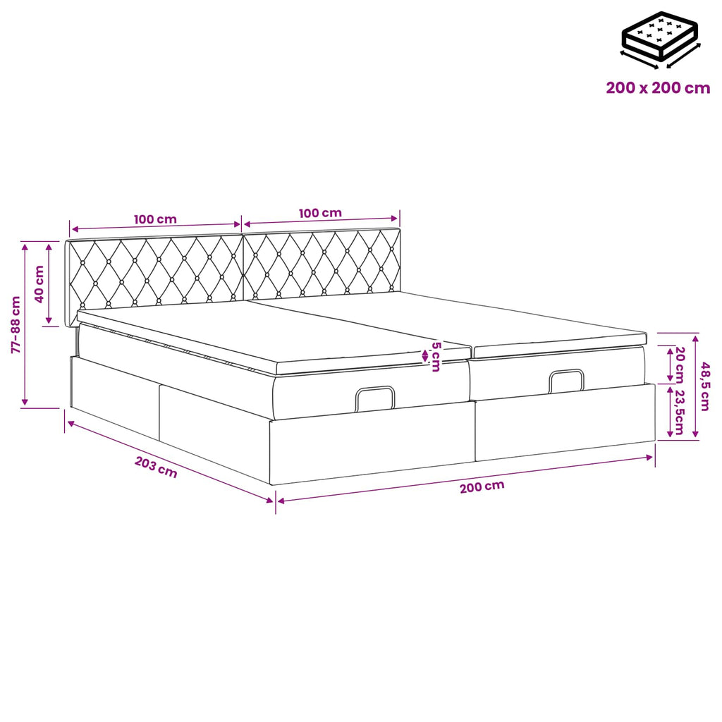 vidaXL Łóżko ottoman z materacem Z zagłówkiem 2 pcs jasnoszary Welur
