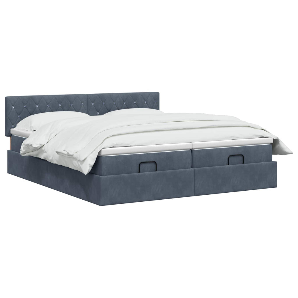 vidaXL Łóżko ottoman z materacem Z zagłówkiem 2 pcs ciemnoszary Welur