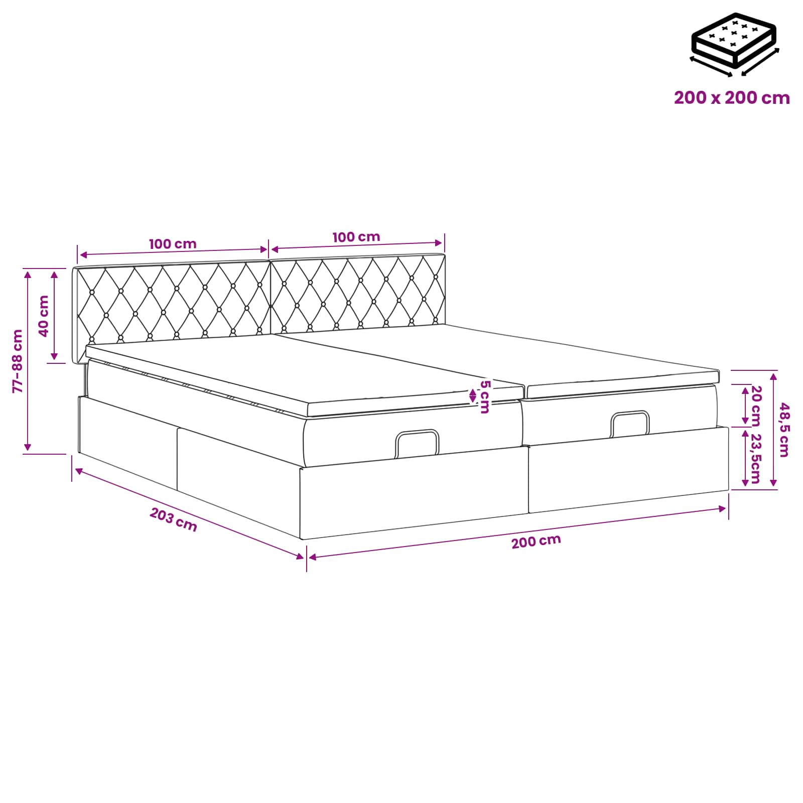 vidaXL Łóżko ottoman z materacem 2 pcs Ciemnozielony Welur