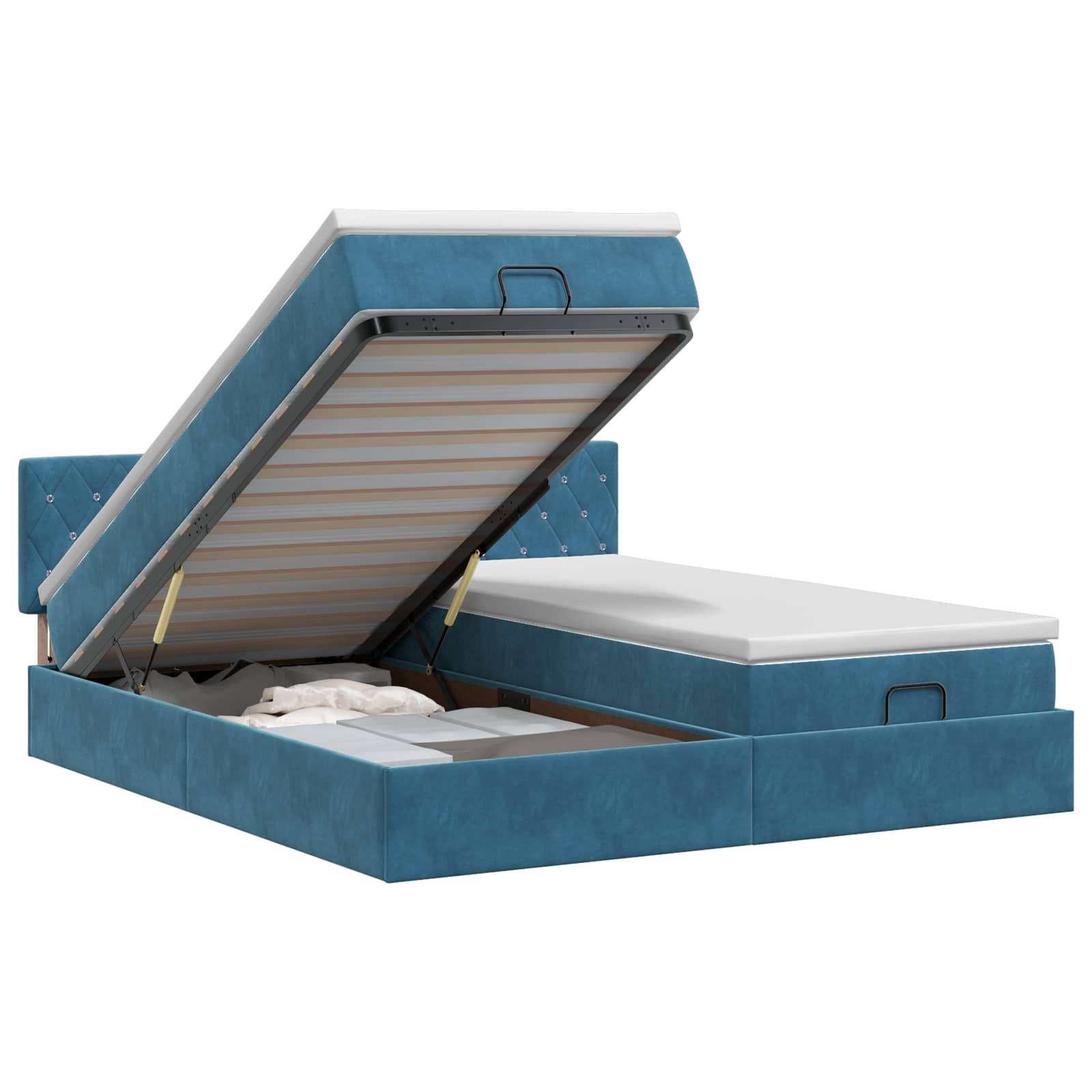 vidaXL Łóżko ottoman z materacem 2 pcs Ciemnoniebieski Welur