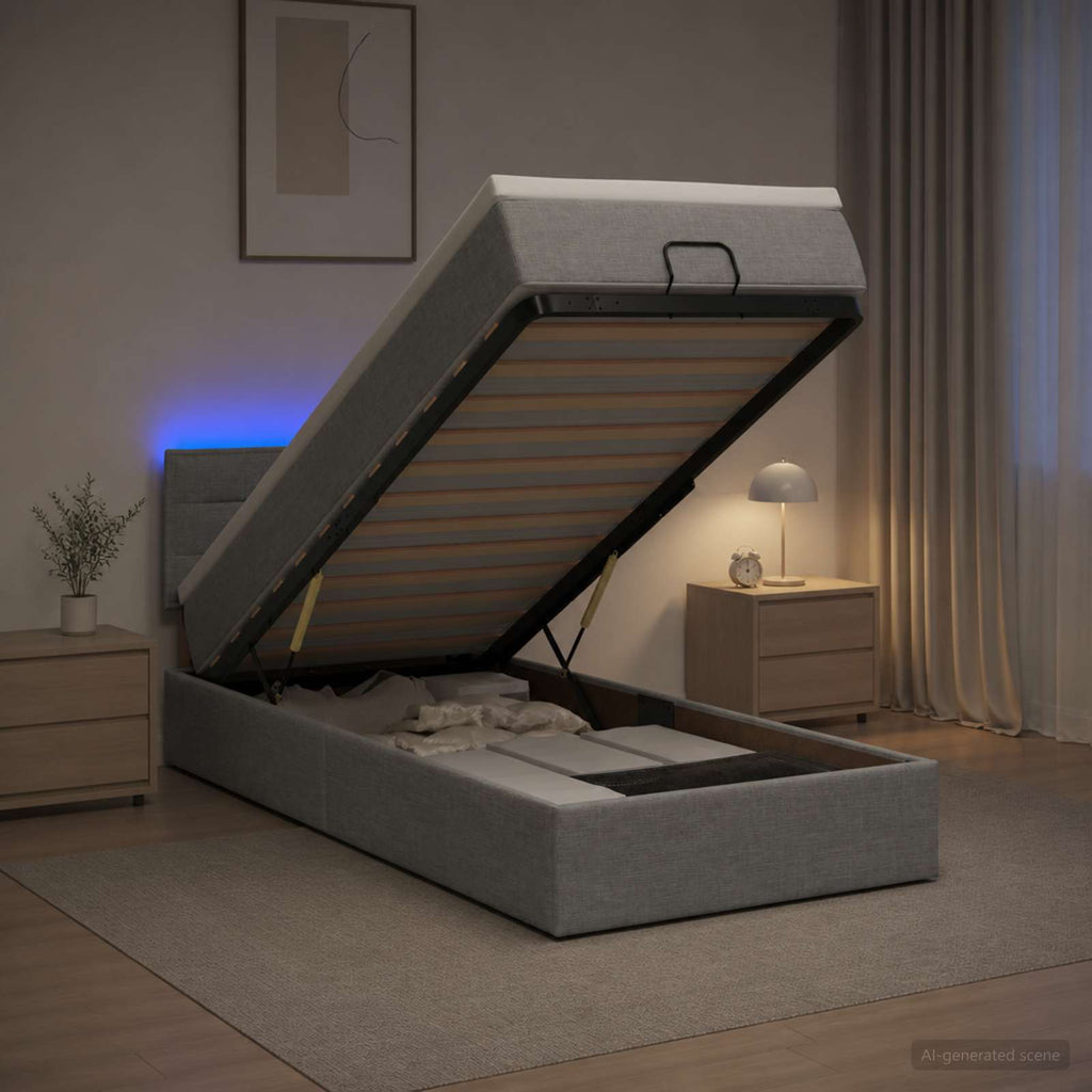 vidaXL Łóżko z pojemnikiem i materacem LED jasnoszary 90 x 200 cm