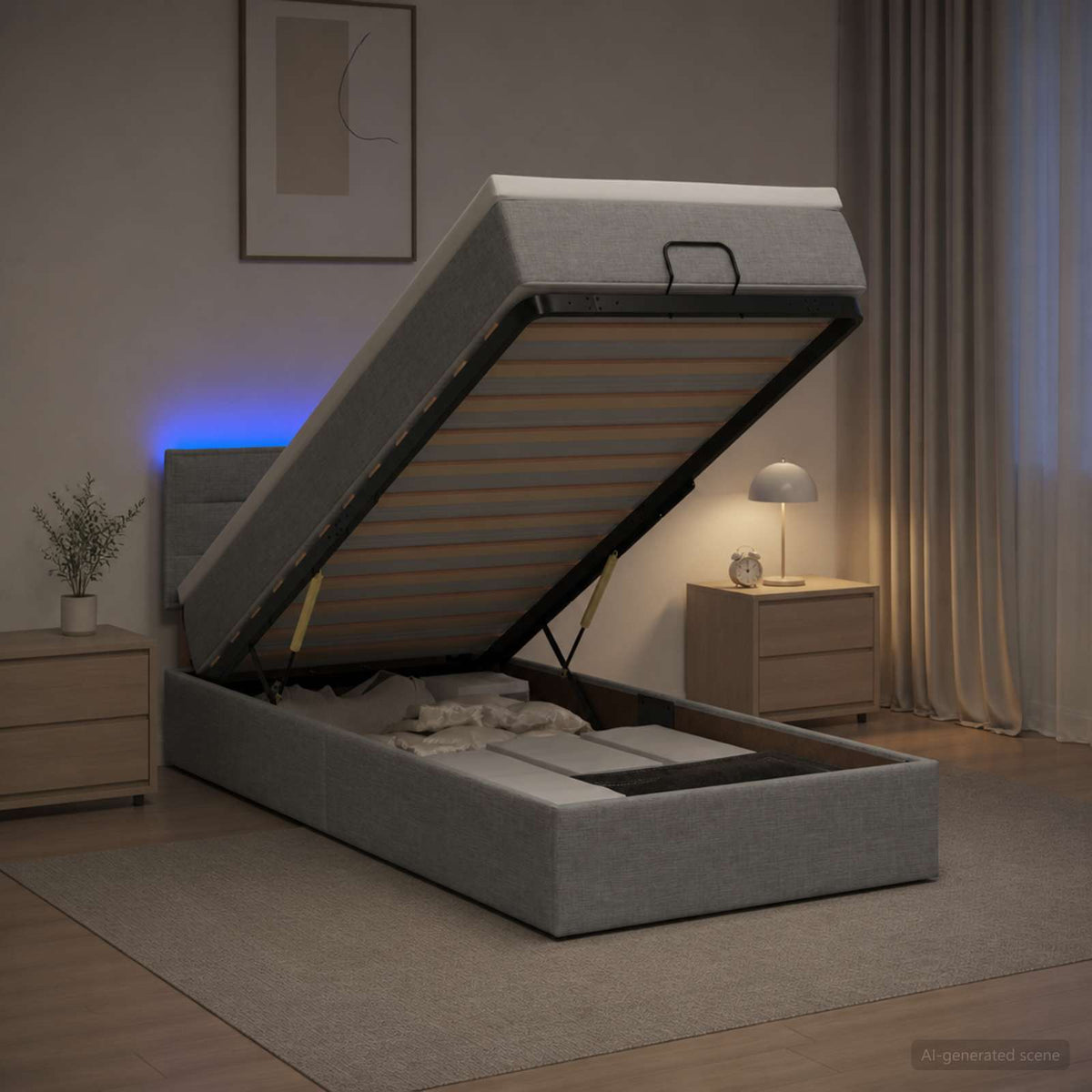 vidaXL Łóżko z pojemnikiem i materacem LED jasnoszary 90 x 200 cm