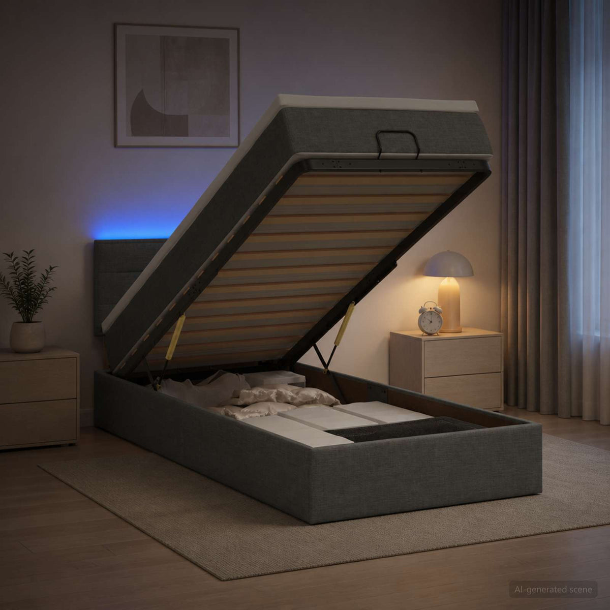 vidaXL Łóżko z pojemnikiem i materacem LED ciemnoszary 90 x 190 cm
