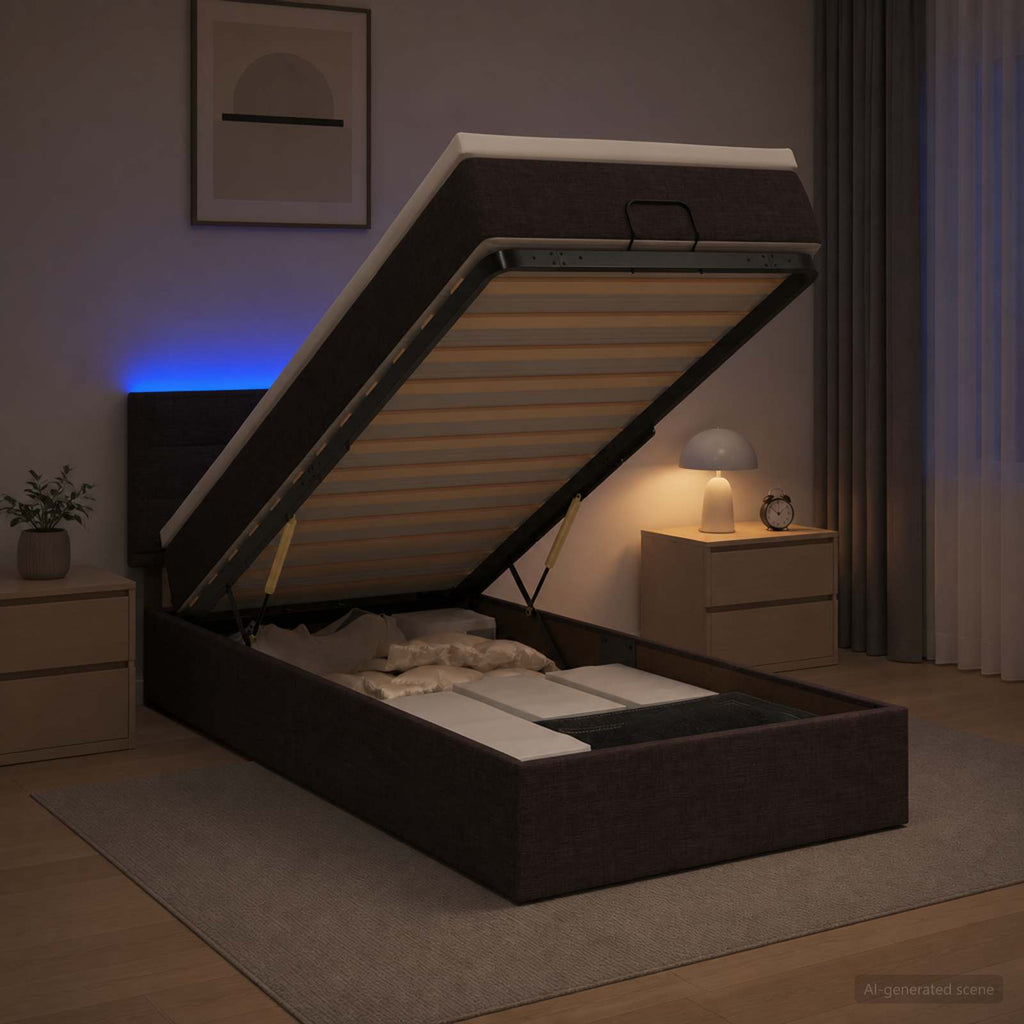 vidaXL Łóżko z pojemnikiem i materacem LED Ciemny brąz 100 x 200 cm