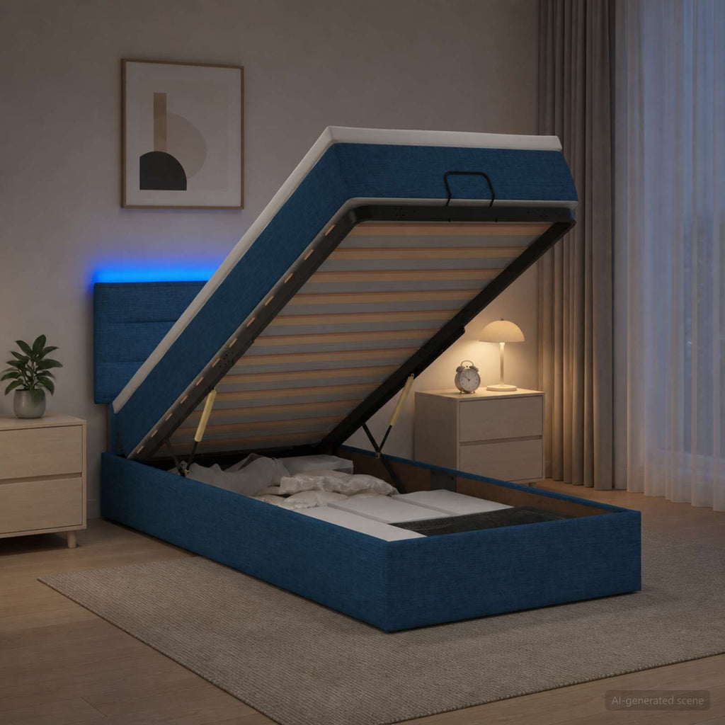 vidaXL Łóżko z pojemnikiem i materacem LED niebieski 90 x 200 cm
