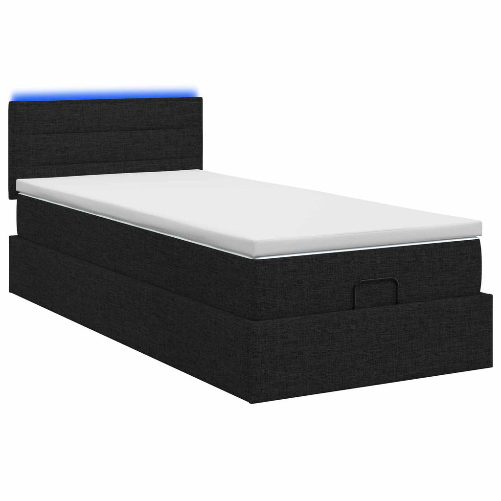 vidaXL Łóżko z pojemnikiem i materacem LED Czarny 90 x 200 cm tkanina