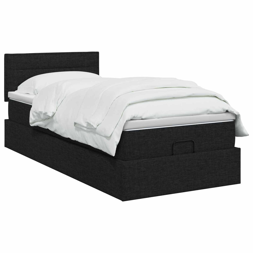 vidaXL Łóżko z pojemnikiem i materacem LED Czarny 90 x 200 cm tkanina