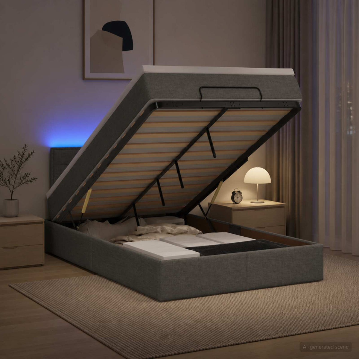 vidaXL Łóżko z pojemnikiem i materacem LED ciemnoszary 120 x 190 cm