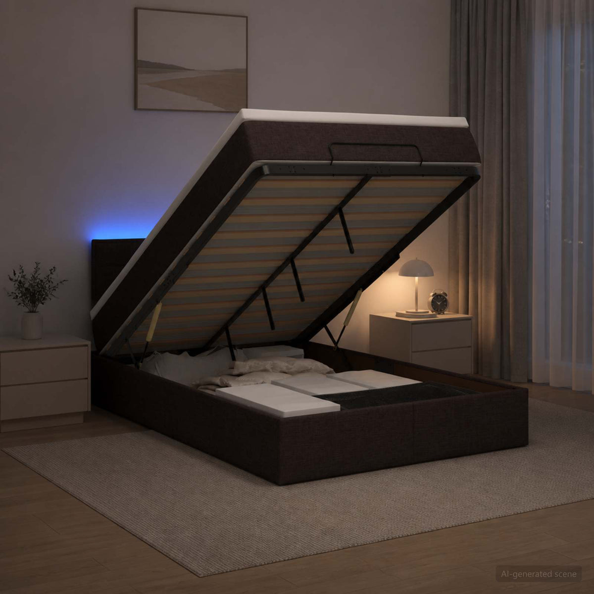 vidaXL Łóżko z pojemnikiem i materacem LED Ciemny brąz 120 x 200 cm