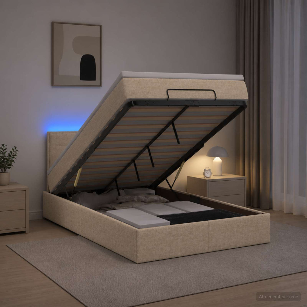 vidaXL Łóżko z pojemnikiem i materacem LED kremowy 120 x 200 cm