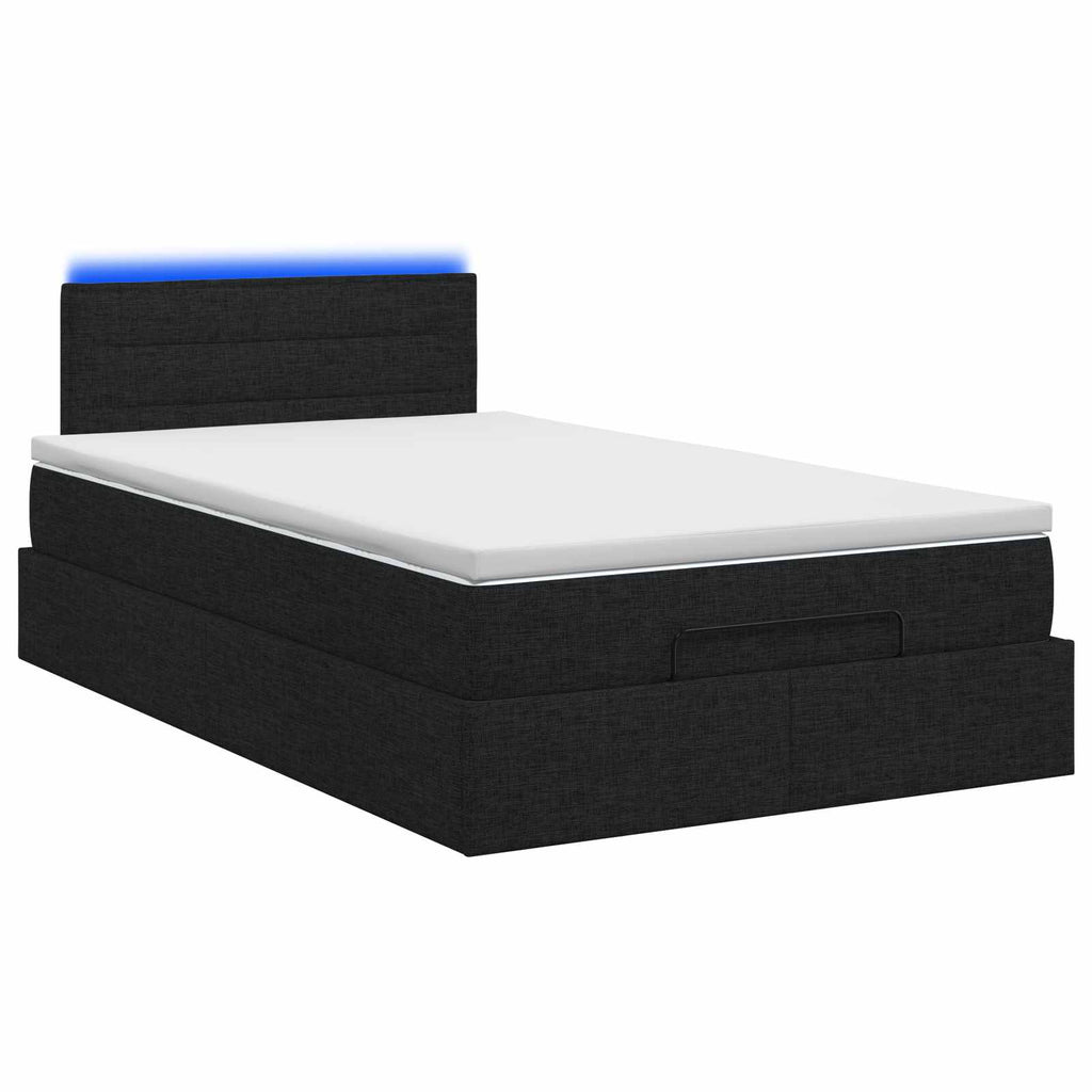 vidaXL Łóżko z pojemnikiem i materacem LED Czarny 120 x 200 cm tkanina