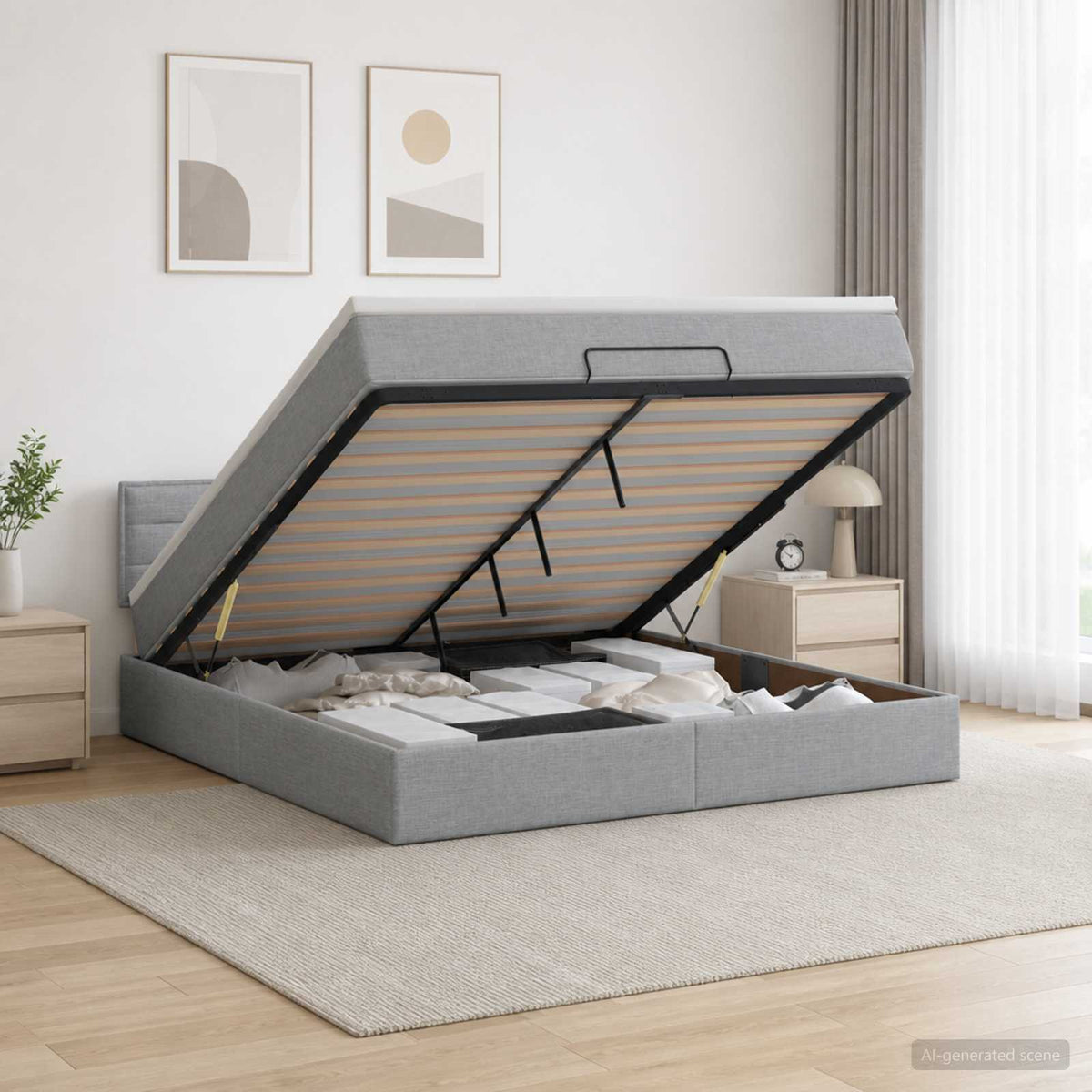 vidaXL Łóżko ottoman z materacem jasnoszary 160 x 200 cm tkanina