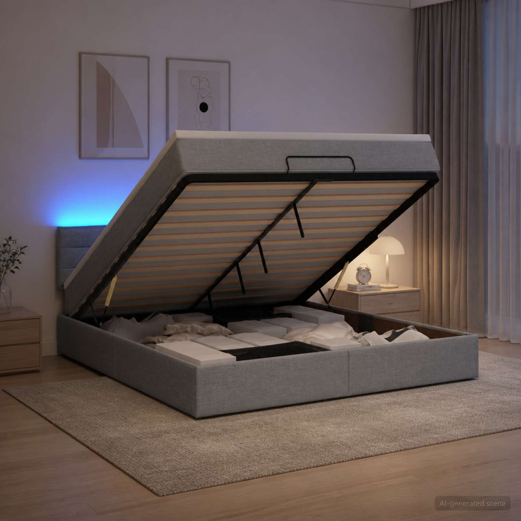 vidaXL Łóżko z pojemnikiem i materacem LED jasnoszary 180 x 200 cm