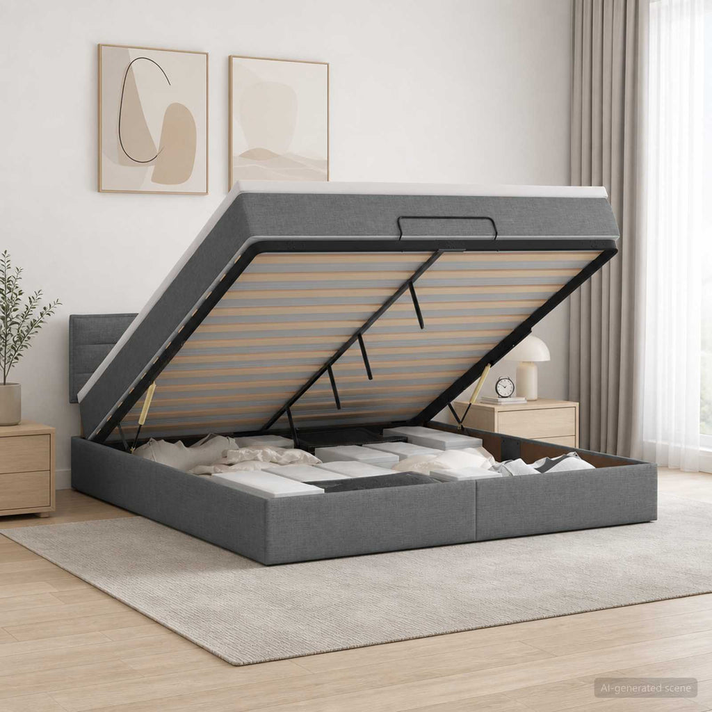 vidaXL Łóżko z pojemnikiem i materacem LED ciemnoszary 180 x 200 cm