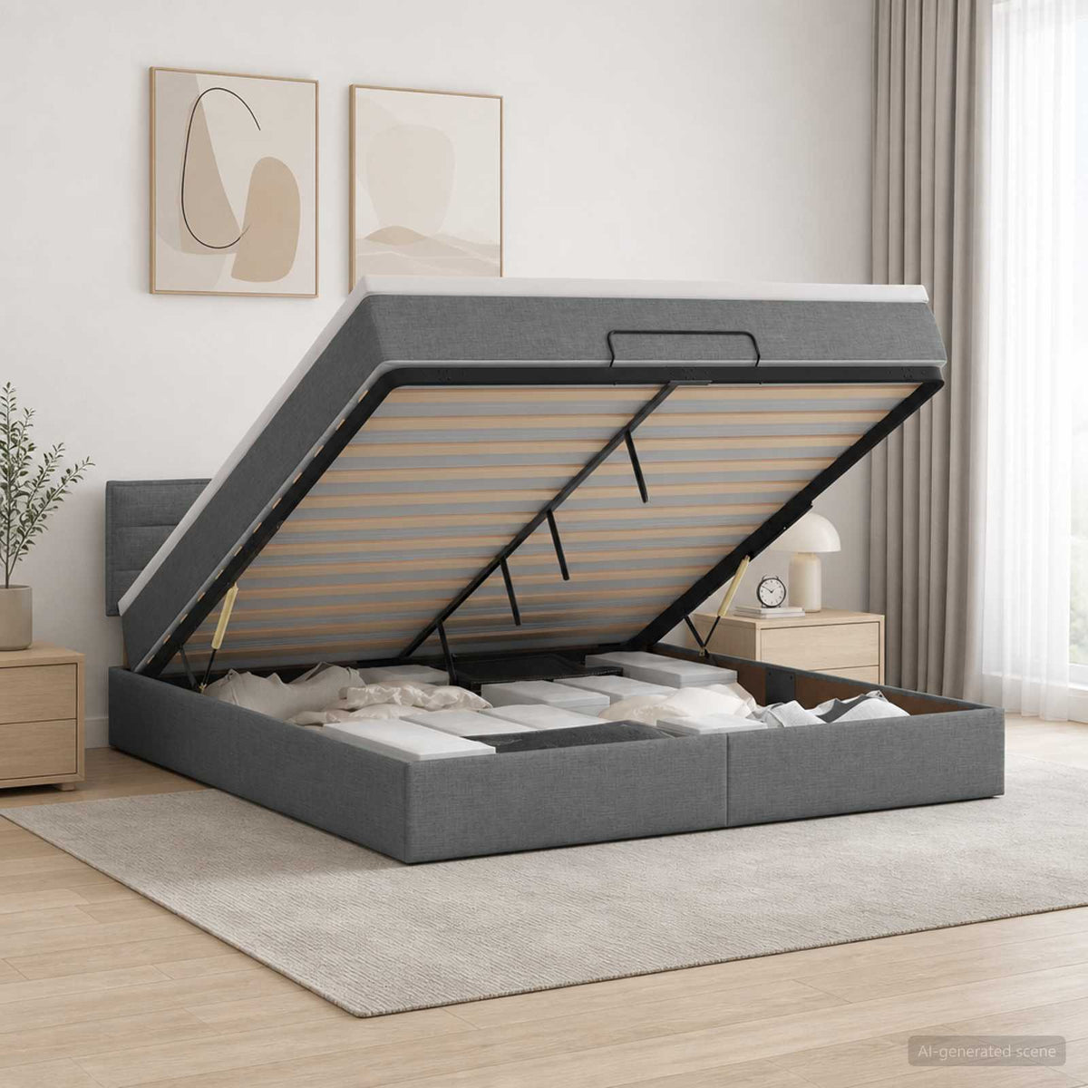 vidaXL Łóżko z pojemnikiem i materacem LED ciemnoszary 180 x 200 cm