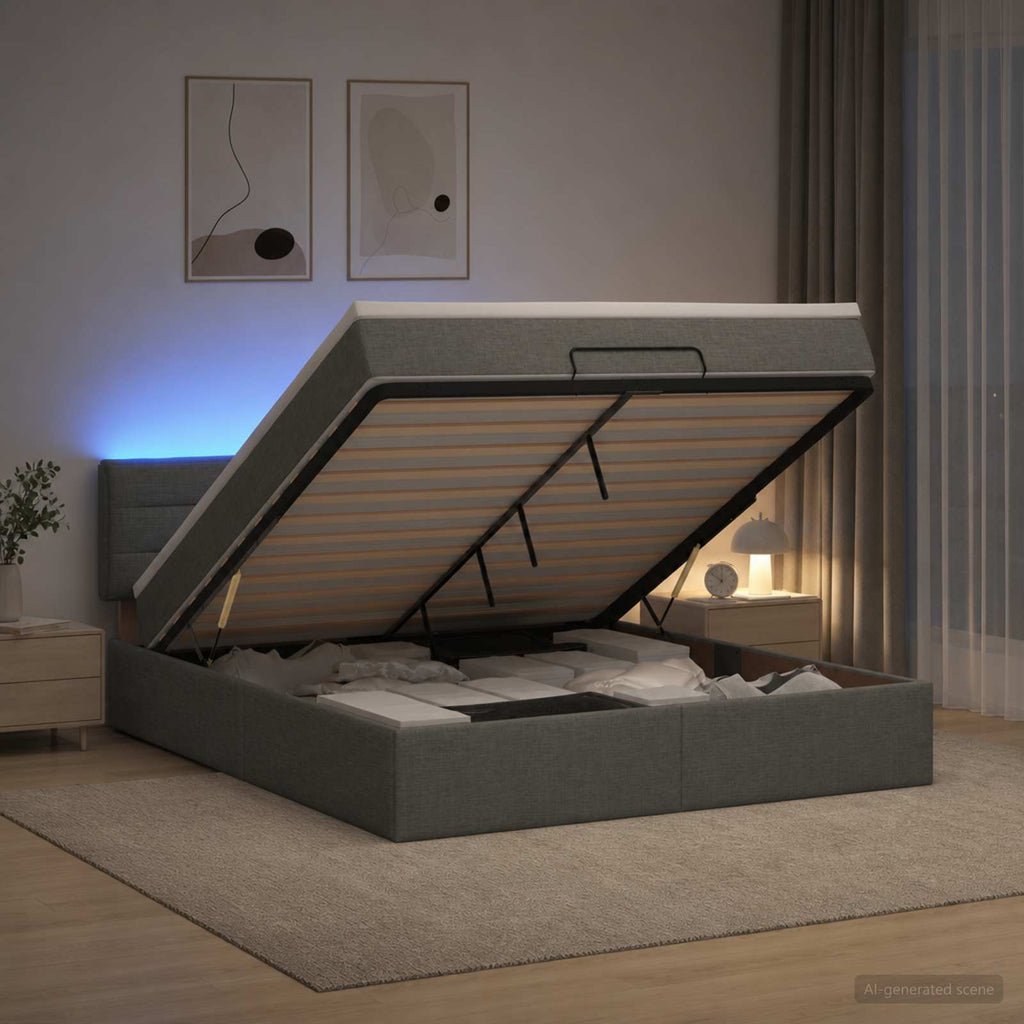 vidaXL Łóżko z pojemnikiem i materacem LED ciemnoszary 180 x 200 cm