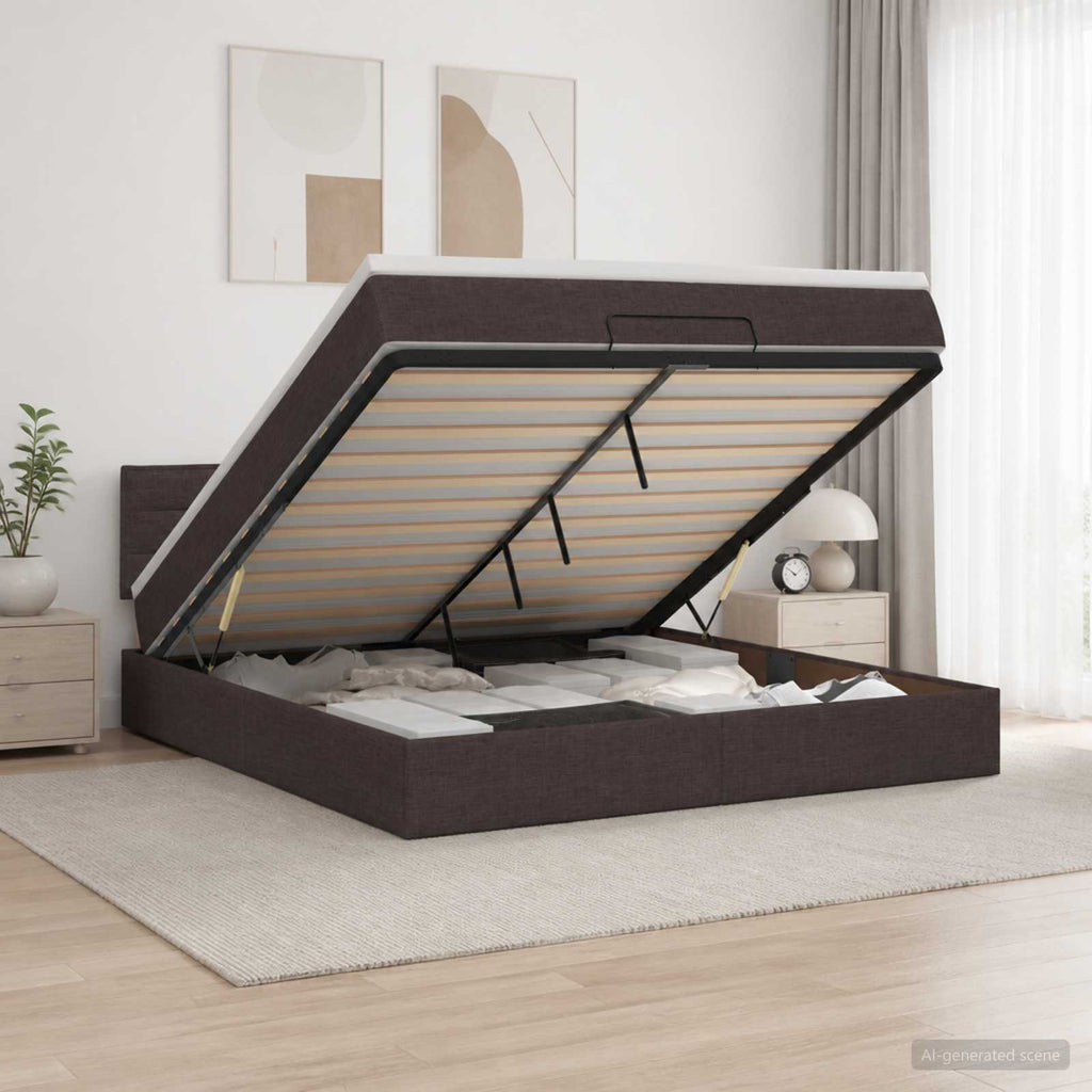 vidaXL Łóżko z pojemnikiem i materacem LED Ciemny brąz 140 x 200 cm