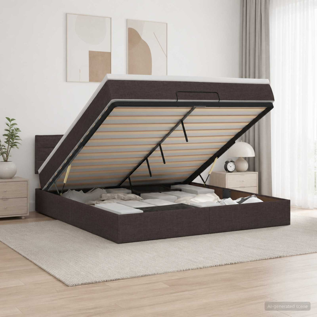 vidaXL Łóżko z pojemnikiem i materacem LED Ciemny brąz 140 x 200 cm