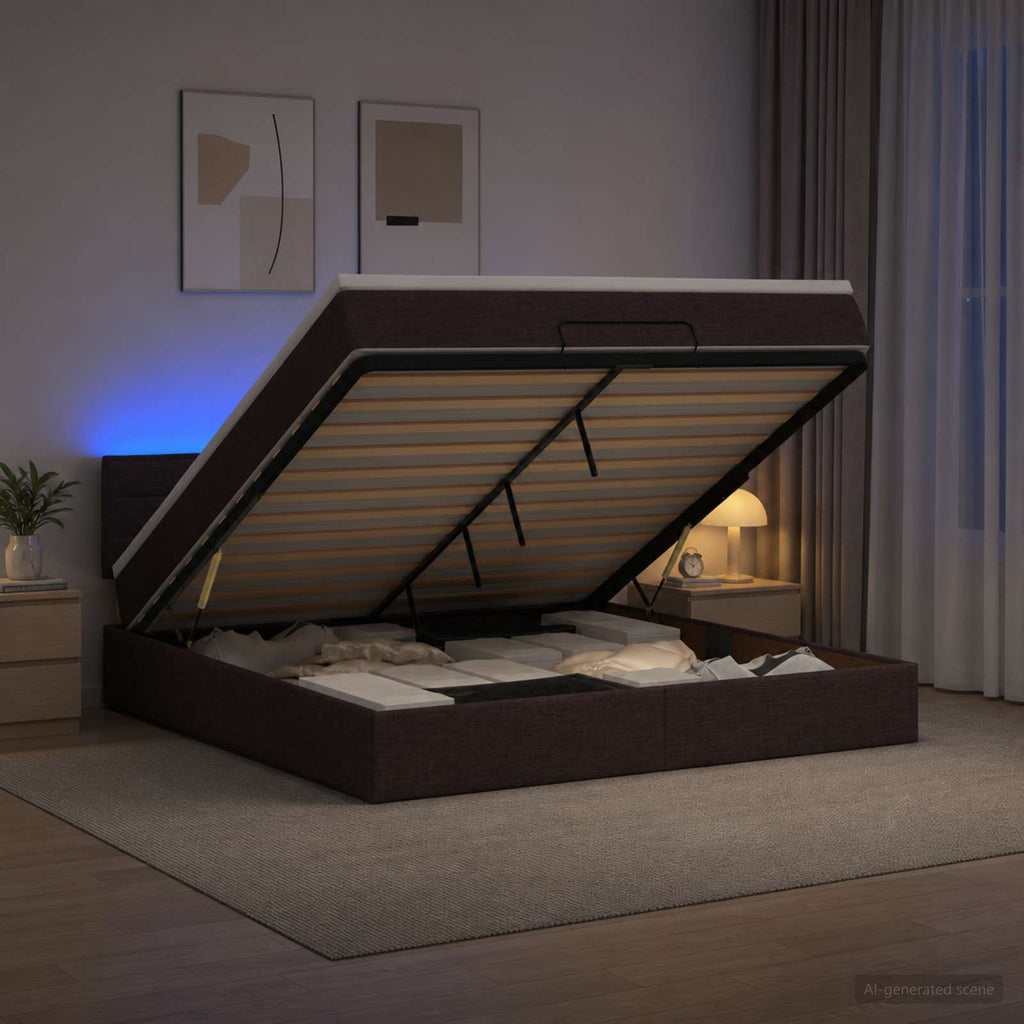 vidaXL Łóżko z pojemnikiem i materacem LED Ciemny brąz 140 x 200 cm
