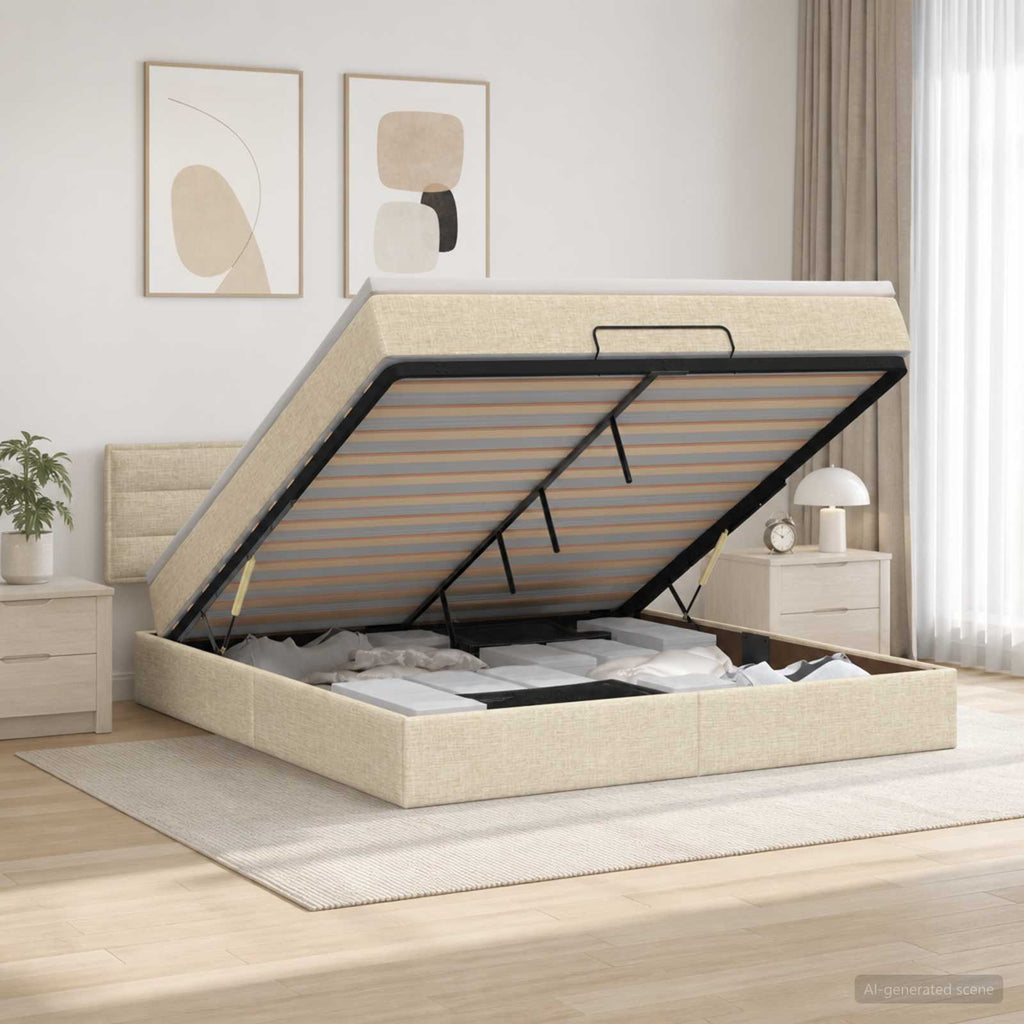 vidaXL Łóżko ottoman z materacem kremowy 140 x 190 cm tkanina