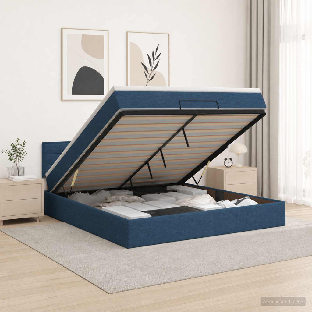 vidaXL Łóżko z pojemnikiem i materacem LED niebieski 140 x 190 cm