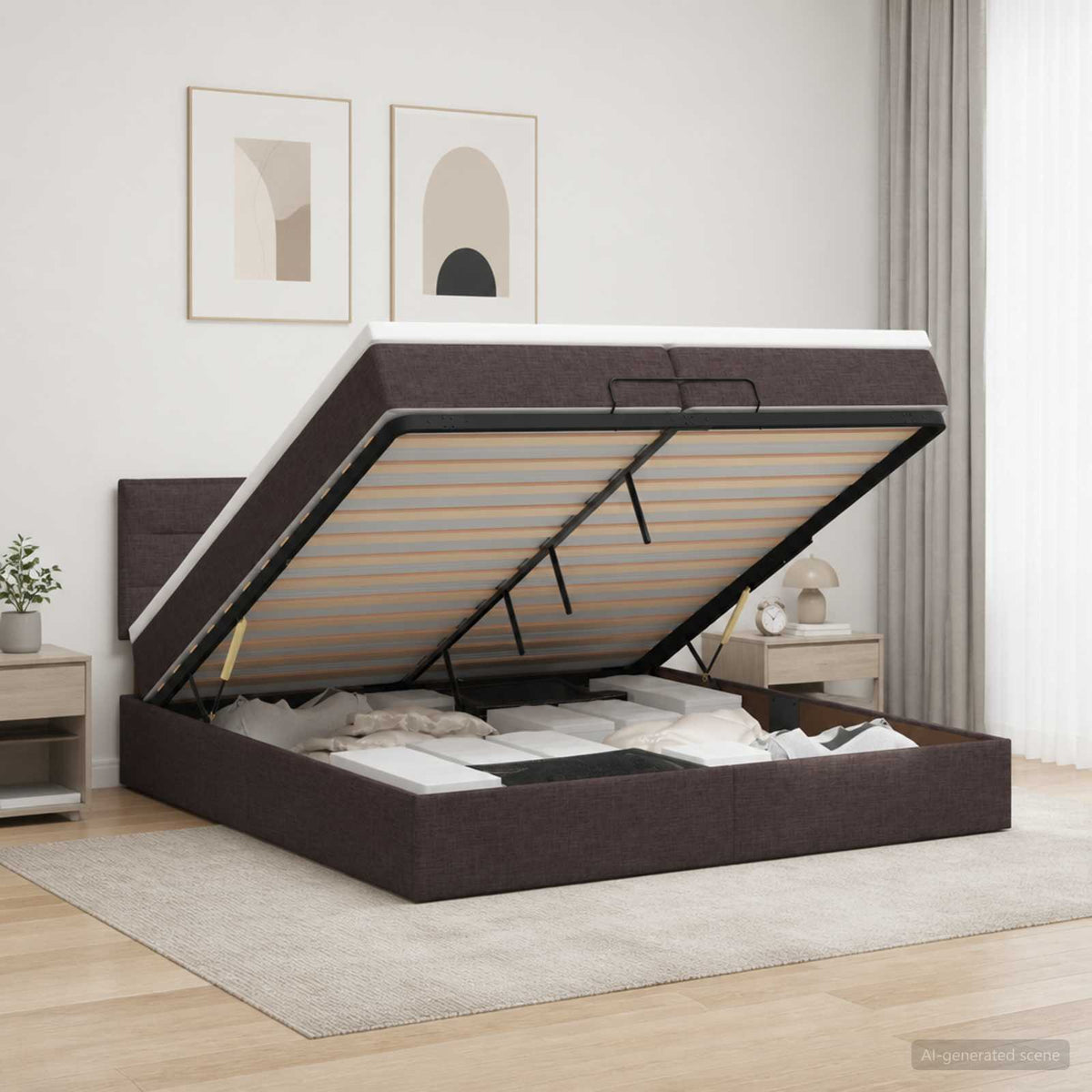 vidaXL Łóżko ottoman z materacem Ciemny brąz 200 x 200 cm tkanina