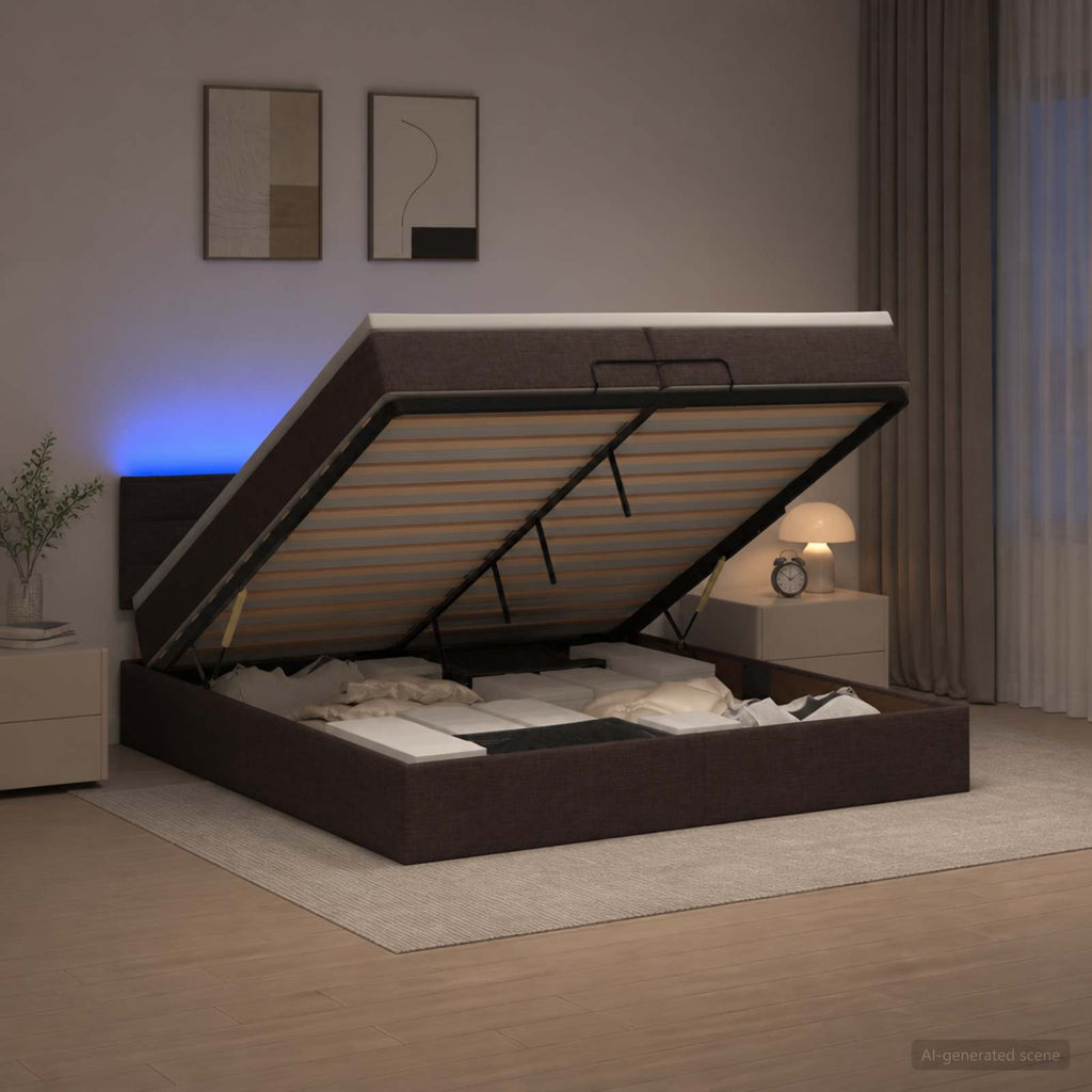 vidaXL Łóżko z pojemnikiem i materacem LED Ciemny brąz 200 x 200 cm