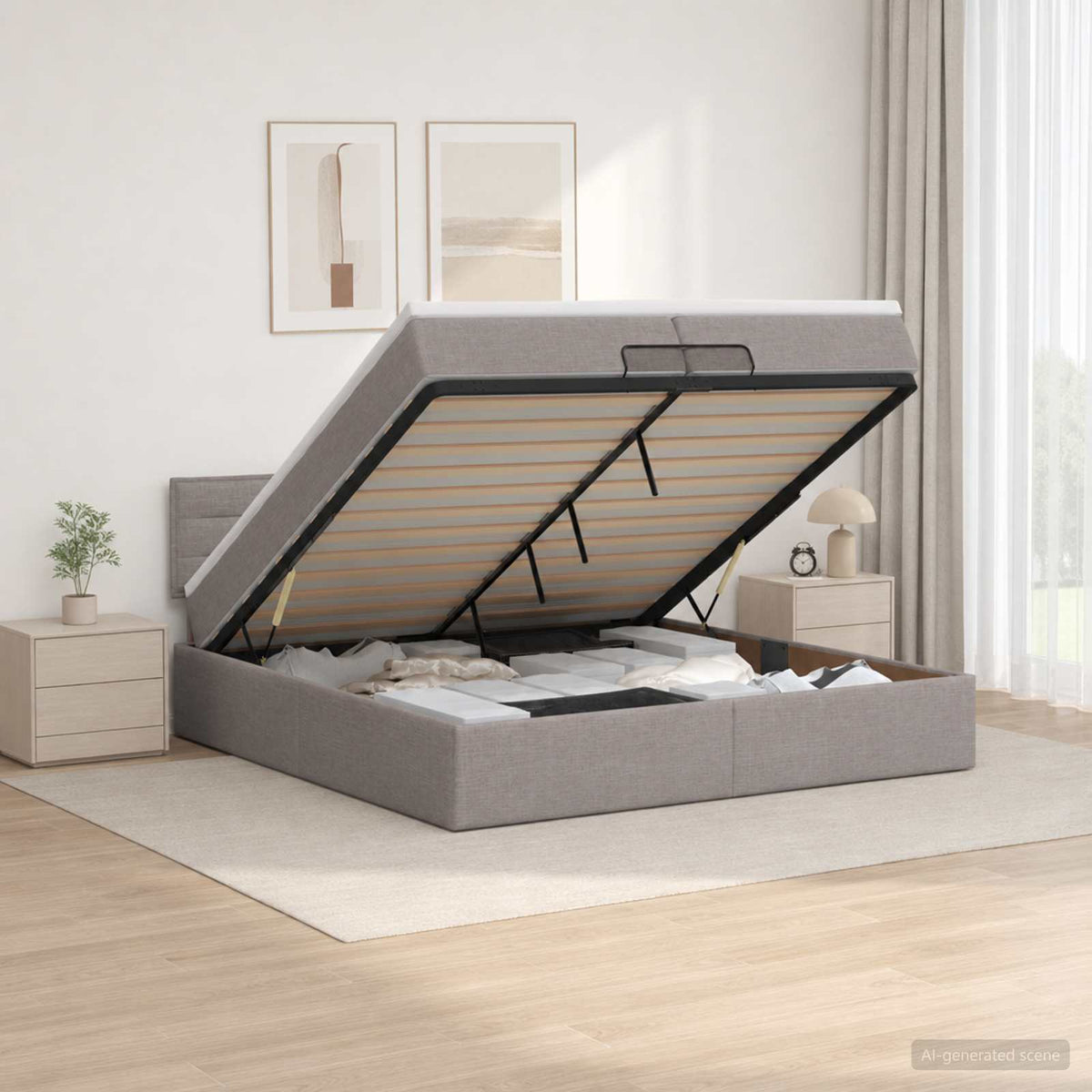 vidaXL Łóżko ottoman z materacem Ciemnoszary 200 x 200 cm tkanina
