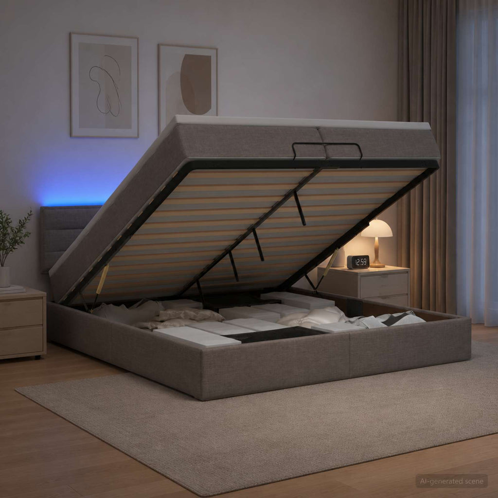 vidaXL Łóżko z pojemnikiem i materacem LED Ciemnoszary 200 x 200 cm
