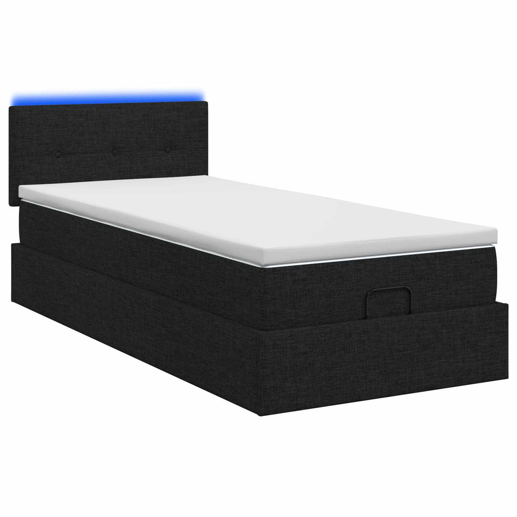 vidaXL Łóżko z pojemnikiem i materacem LED Czarny 100 x 200 cm tkanina
