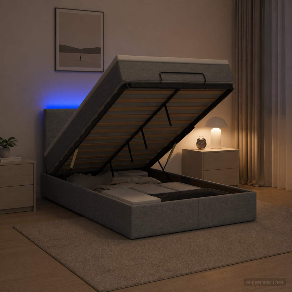 vidaXL Łóżko z pojemnikiem i materacem LED jasnoszary 120 x 190 cm