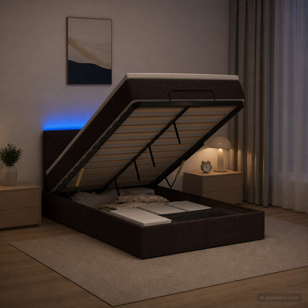 vidaXL Łóżko z pojemnikiem i materacem LED Ciemny brąz 120 x 200 cm