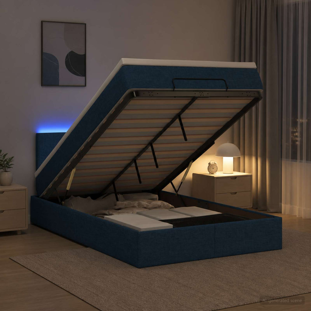 vidaXL Łóżko z pojemnikiem i materacem LED niebieski 120 x 190 cm
