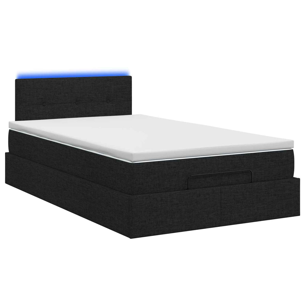 vidaXL Łóżko z pojemnikiem i materacem LED Czarny 120 x 200 cm tkanina